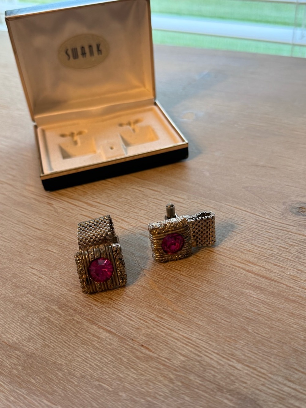 SWANK Gold Tone Cufflinks with Fuchsia Stones